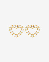 Heart Shape Stone Stud Earrings - Gold