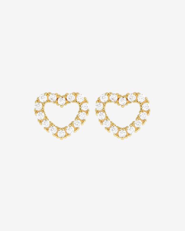 Heart Shape Stone Stud Earrings - Gold