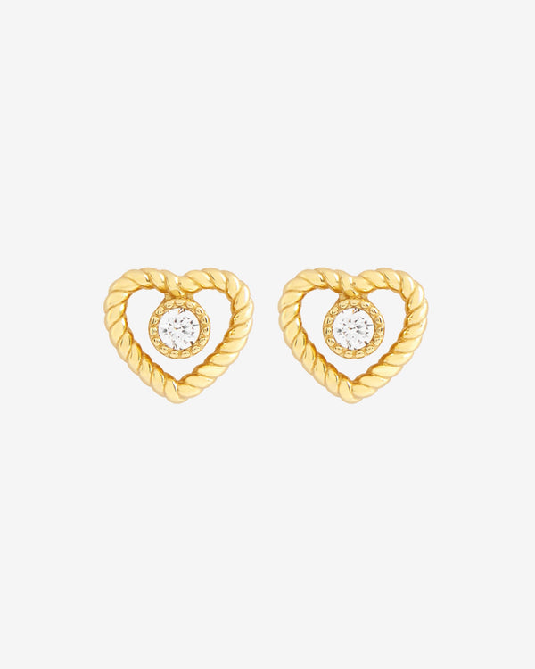 Heart Shape Twist Stone Stud Earrings - Gold