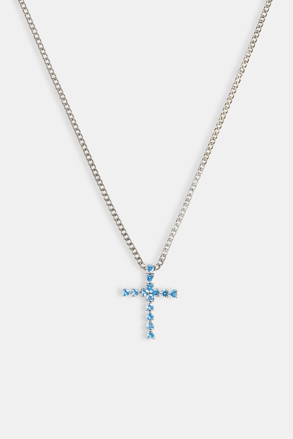 Iced Blue CZ Cross Cuban Necklace