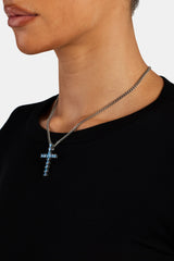 Iced Blue CZ Cross Cuban Necklace