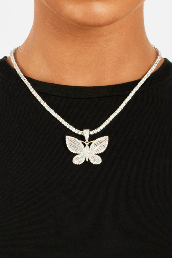 Iced Baguette CZ Butterfly Pendant