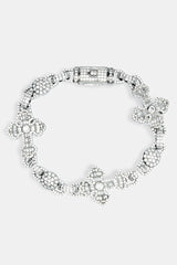 Iced Baguette CZ Cross Bracelet - White