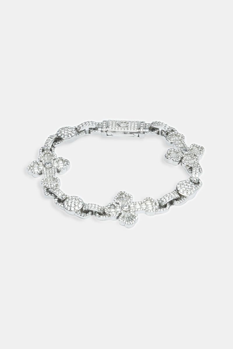 Iced Baguette CZ Cross Bracelet - White