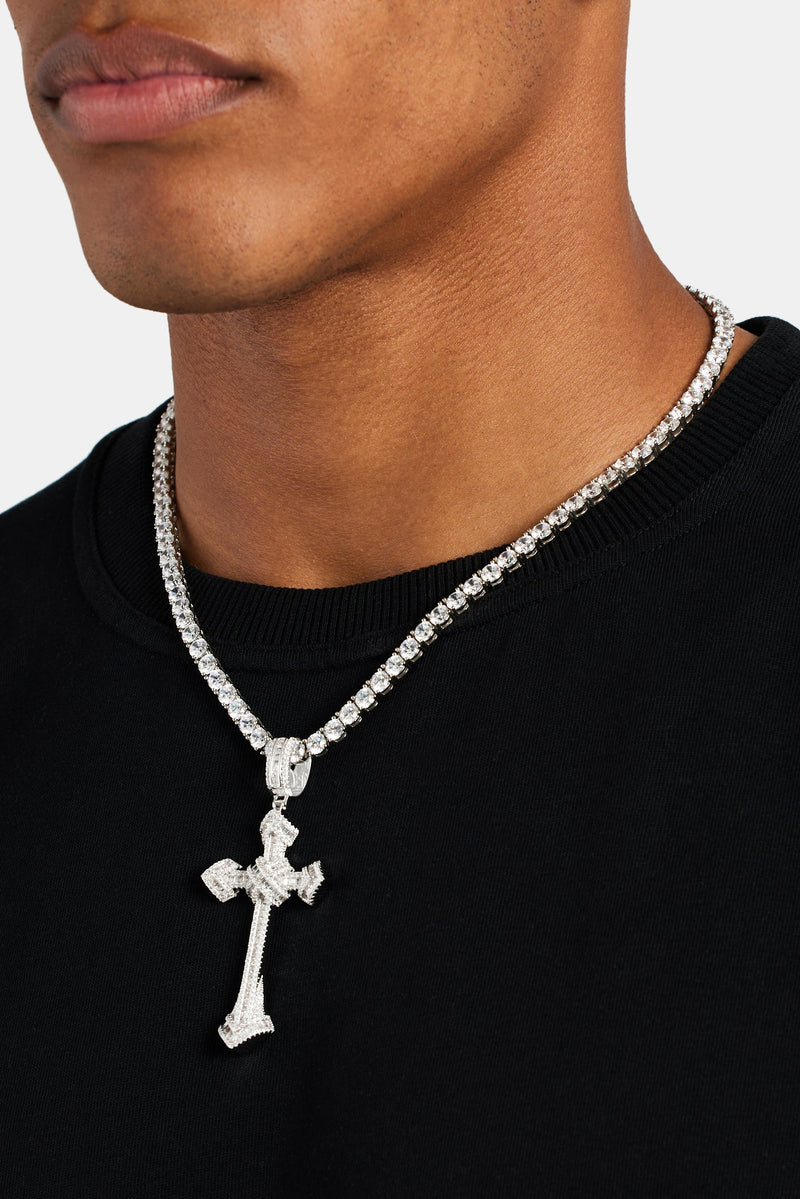 Iced Baguette CZ Cross Over Cross Pendant