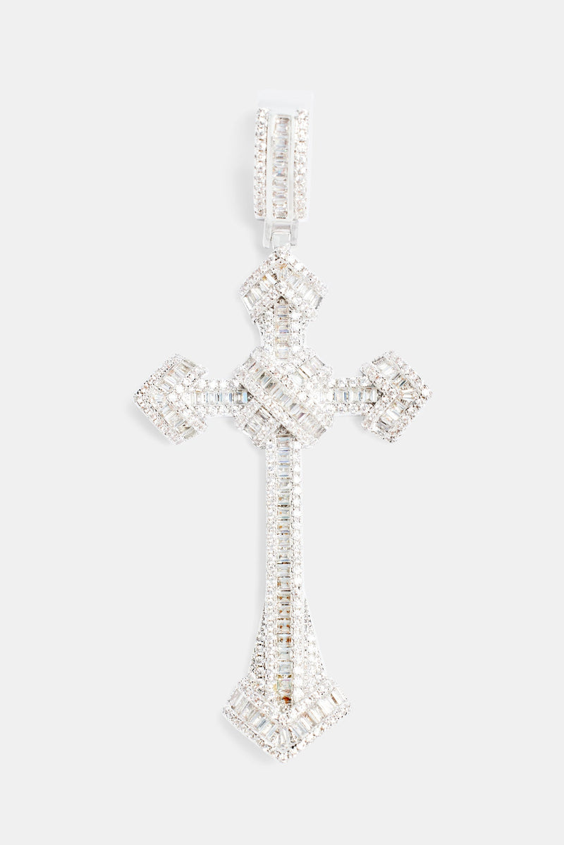 Iced Baguette CZ Cross Over Cross Pendant