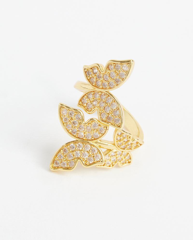 Iced Butterfly Ring - Gold
