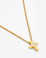 Iced Cross Box Chain Necklace - Gold