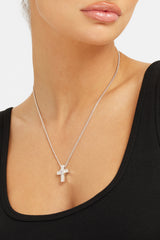 Iced Cross Box Chain Necklace - White Gold
