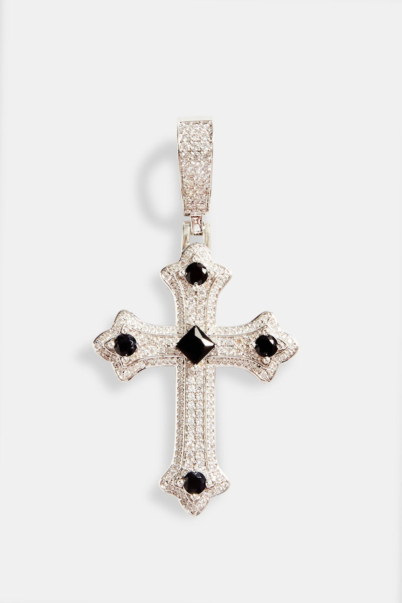 Iced Clear & Black CZ Cross Pendant