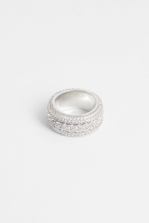 Iced Cuban Centre Chain Ring - White Gold