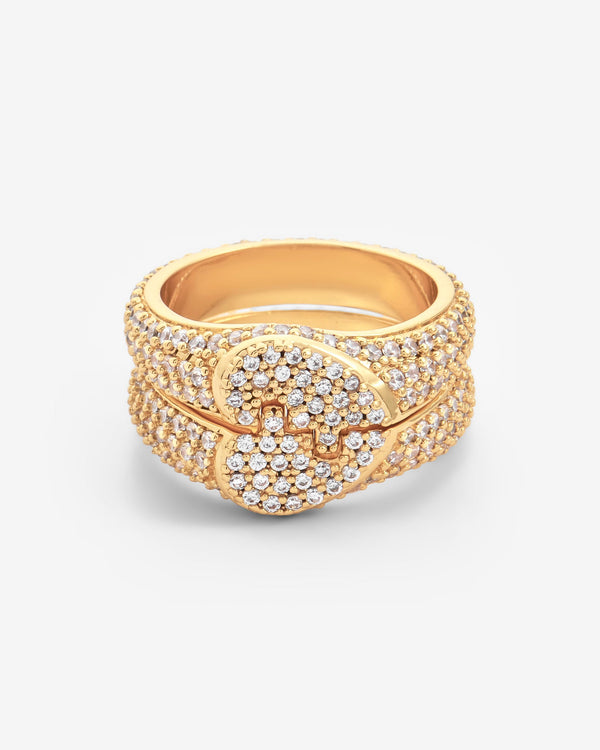 Iced Connecting Heart Ring - Gold