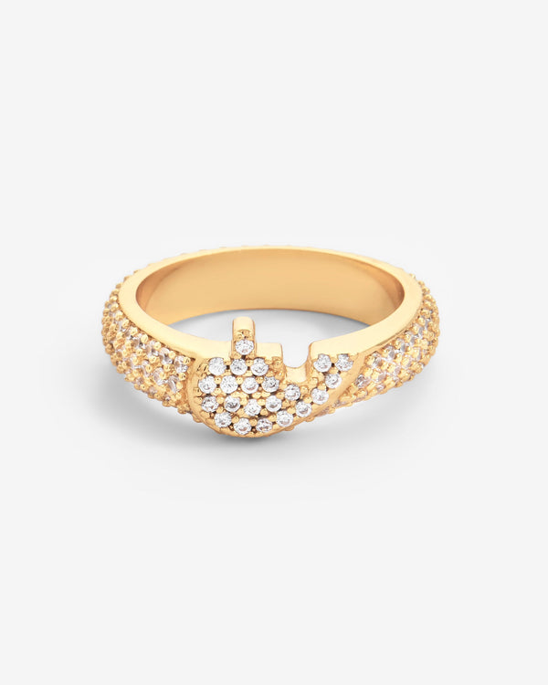 Iced Connecting Heart Ring - Gold