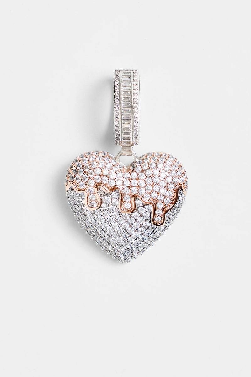 Iced CZ 2 Tone Heart Melt Pendant