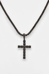 2.5mm Micro Tennis Chain + 4mm Iced Cross - Black