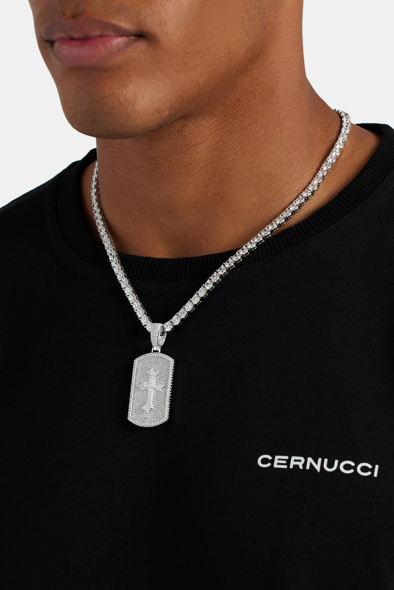 Iced CZ Debossed Celtic Cross Dog Tag Pendant