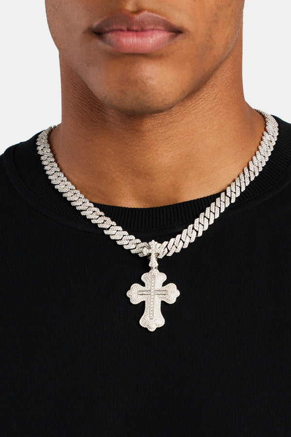 Iced CZ Double Chunky Cross Pendant