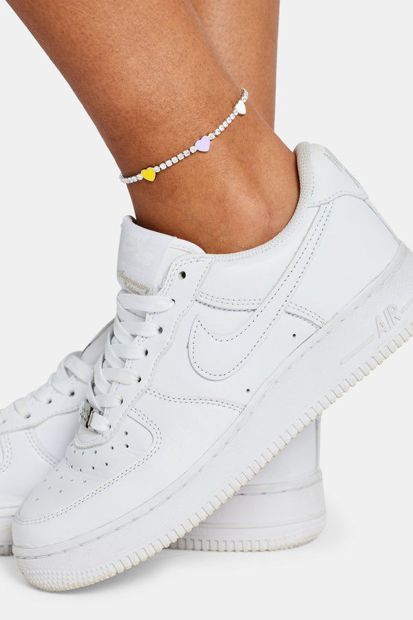 Iced CZ and Enamel Heart Tennis Anklet