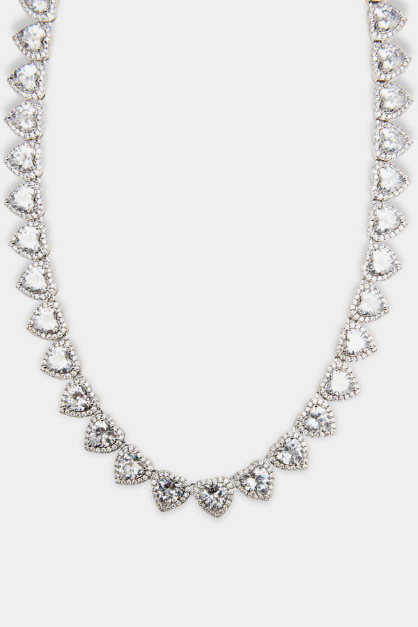 Iced Heart Allway Tennis Necklace - White Gold