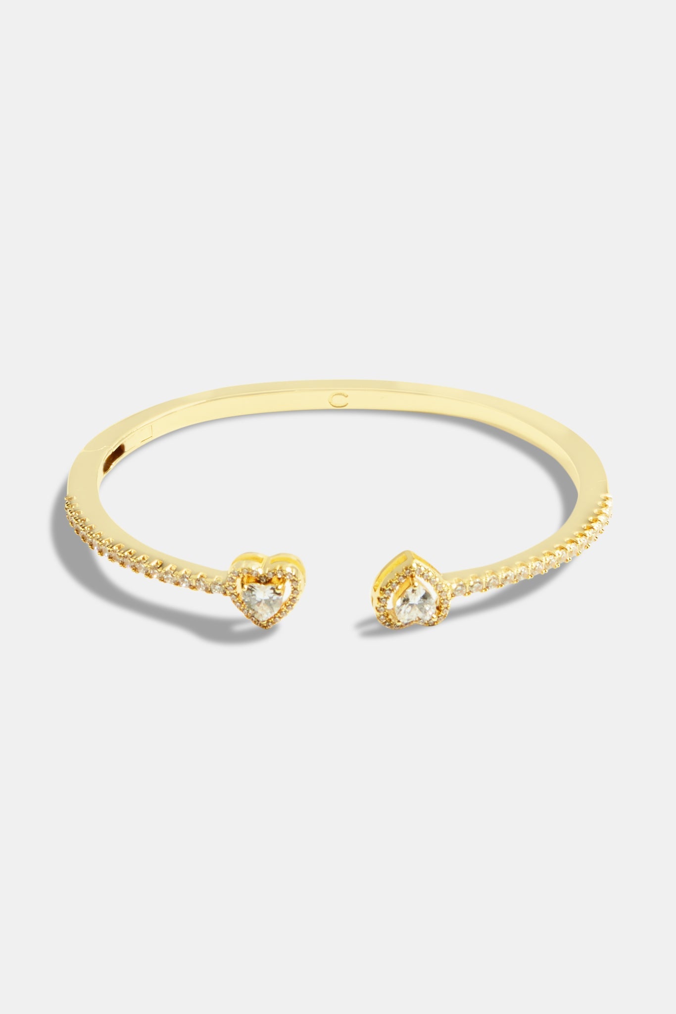 Gold Plated Iced CZ Heart Bangle - 3mm