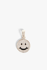 Iced CZ Happy Face Pendant - White Gold
