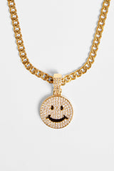 Gold Plated Iced CZ Happy Face Pendant