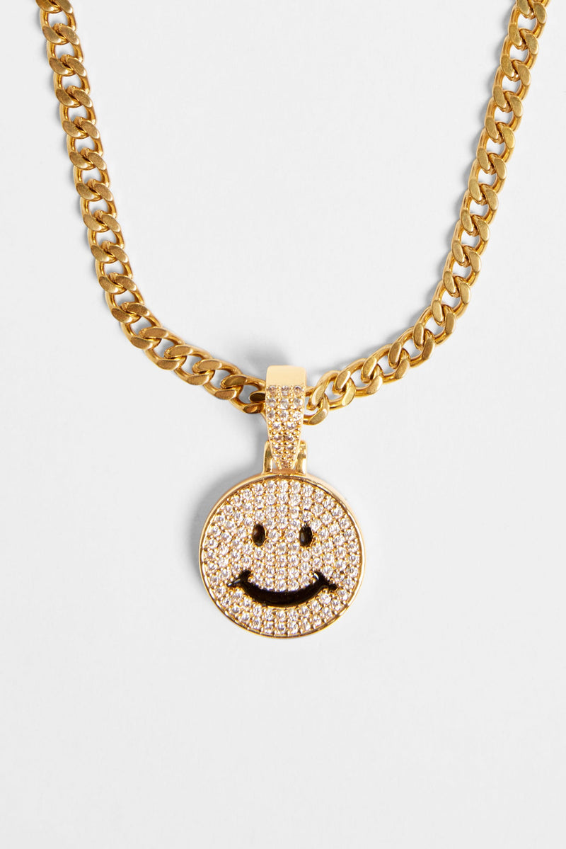 Gold Plated Iced CZ Happy Face Pendant