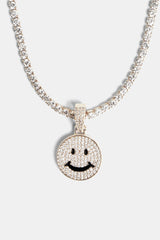 Iced CZ Happy Face Pendant - White Gold