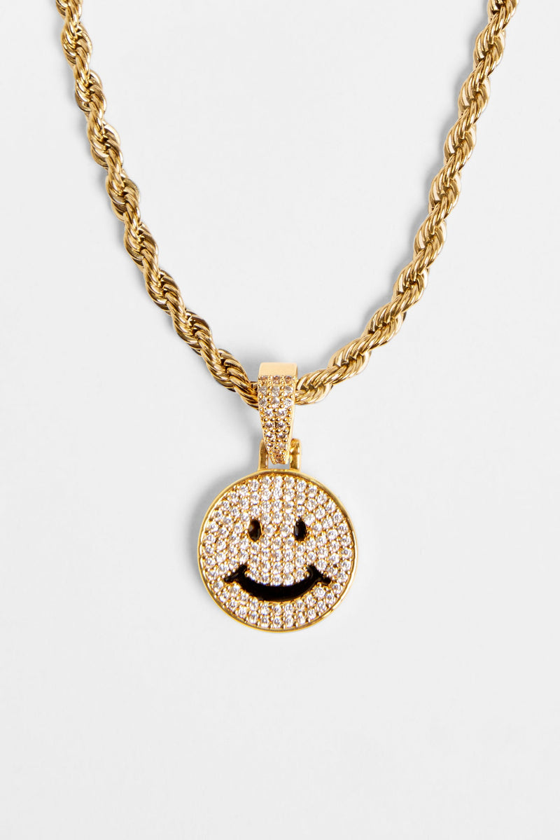 Gold Plated Iced CZ Happy Face Pendant