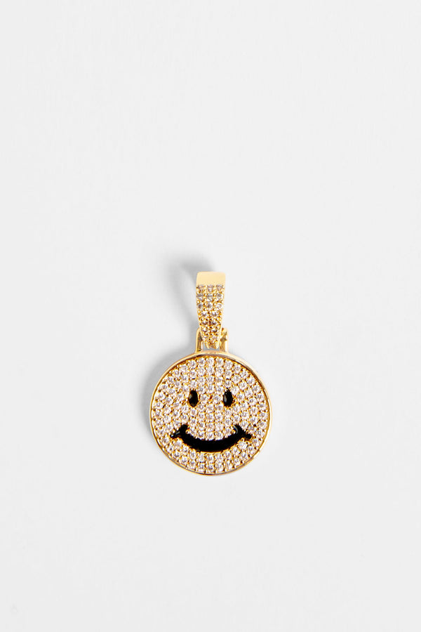 Gold Plated Iced CZ Happy Face Pendant