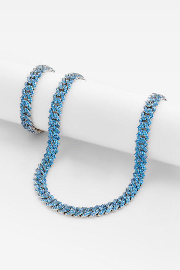 14mm Iced Blue Prong Cuban Chain + Bracelet Bundle