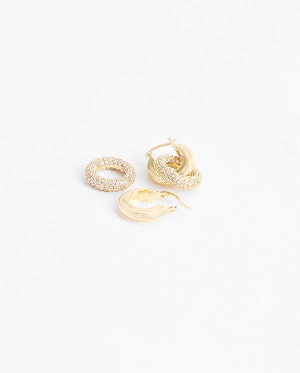 Iced Pave Double Hoop Earrings - Gold