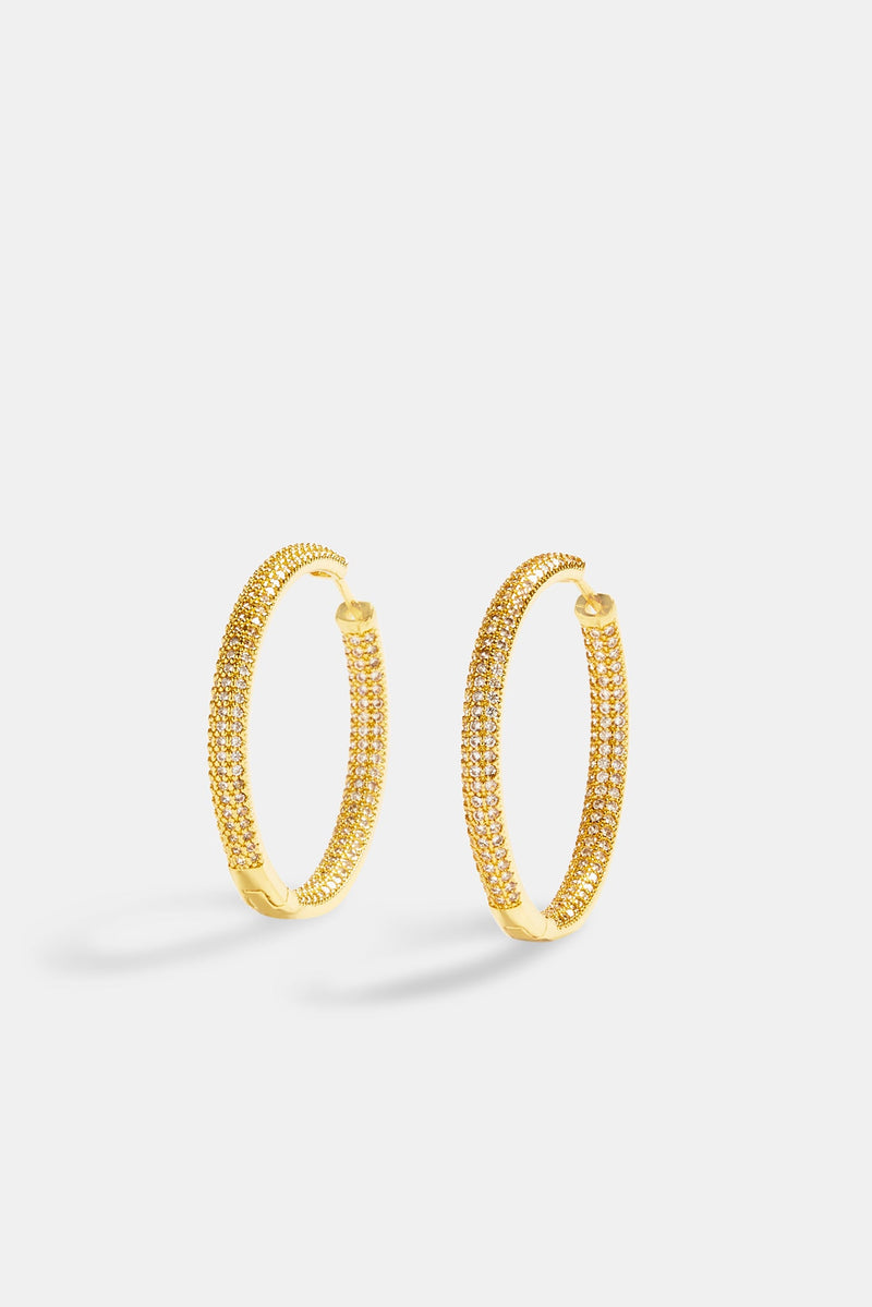 Gold Plated Iced CZ Pave Hoop Earrings