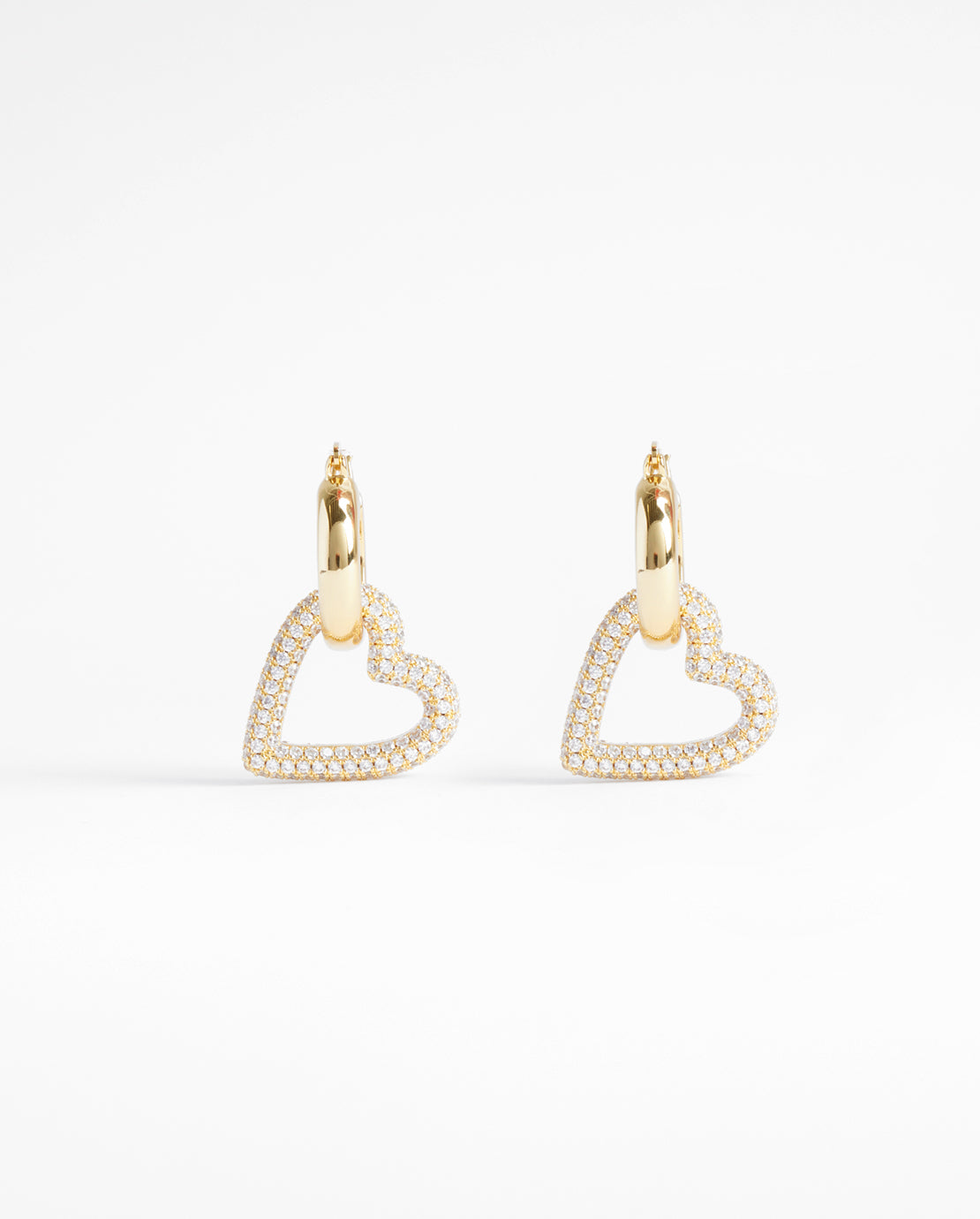 Iced Pave Heart Hoop Earrings - Gold