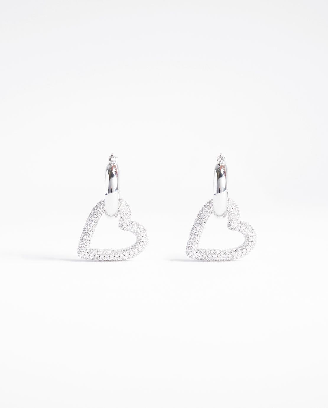 Iced Pave Heart Hoop Earrings