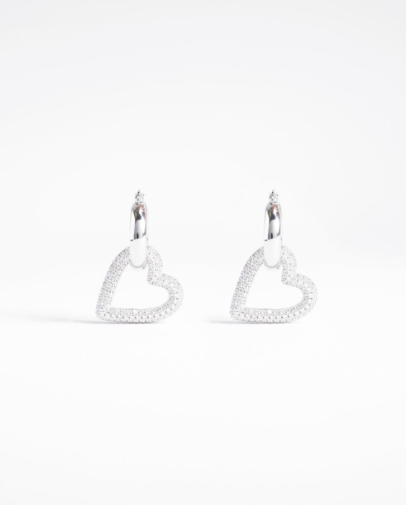 Iced Pave Heart Hoop Earrings