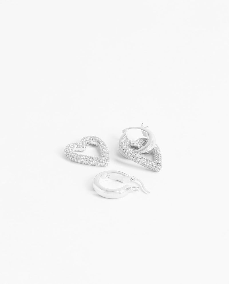 Iced Pave Heart Hoop Earrings