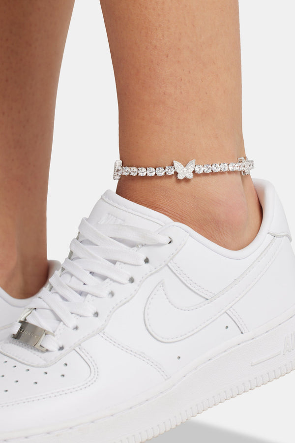 Iced CZ Tennis Butterfly Anklet
