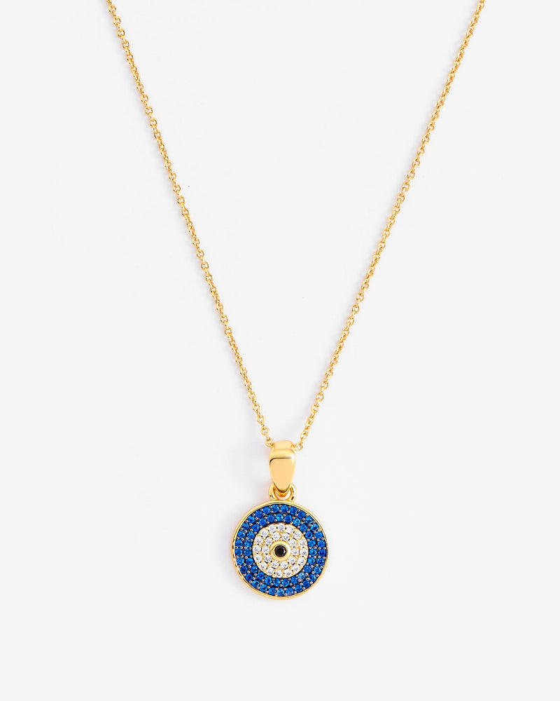 Iced Evil Eye Motif Necklace - Gold