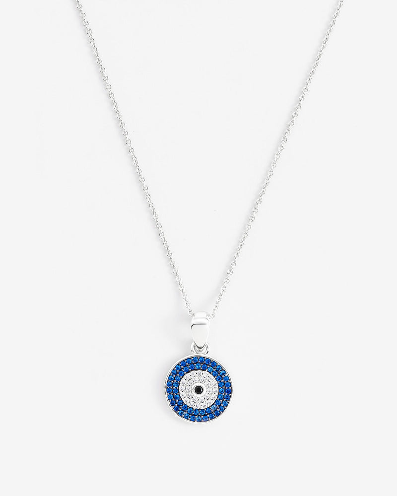 Iced Evil Eye Motif Necklace - White Gold