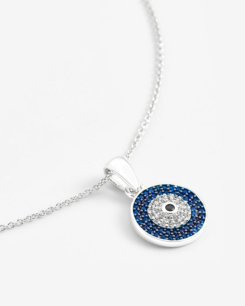 Iced Evil Eye Motif Necklace - White Gold