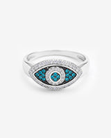 Iced Evil Eye Ring - White Gold