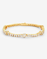 Iced Floral Detail Tennis Bracelet - Gold