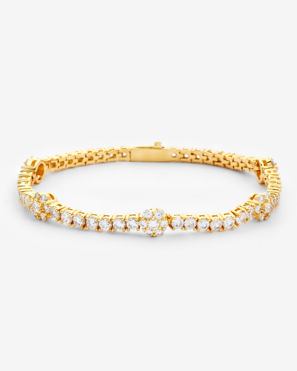 Iced Floral Detail Tennis Bracelet - Gold