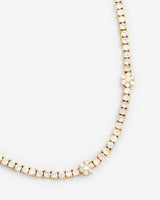 Iced Floral Detail Tennis Chain - Gold