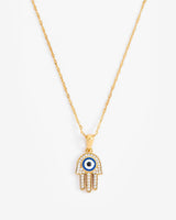 Iced Hamsa Hand Motif Necklace - Gold