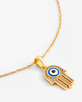 Iced Hamsa Hand Motif Necklace - Gold