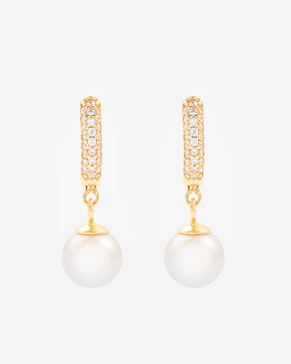 Iced Hoop & Pearl Earrings - Gold