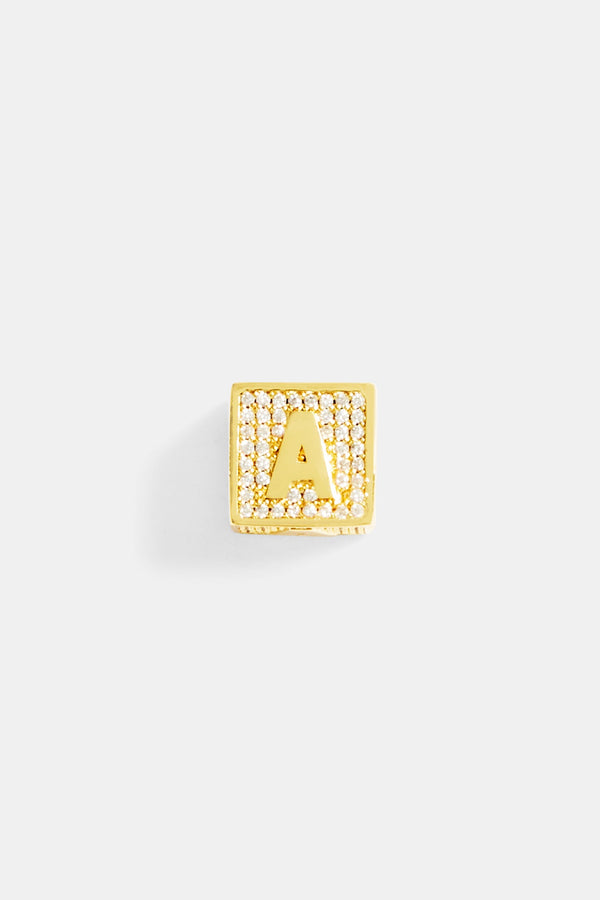 Gold Plated Iced A Letter Block Pendant