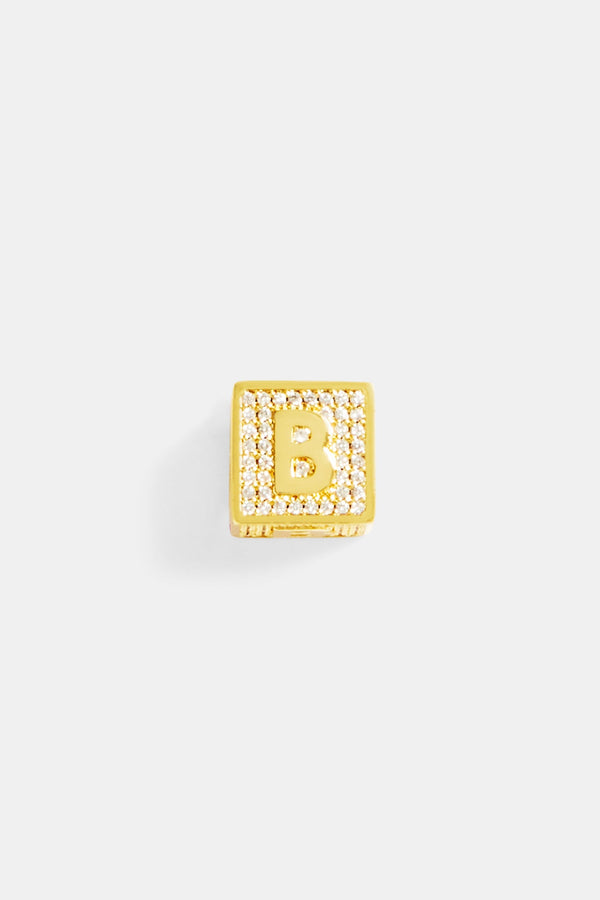 Gold Plated Iced B Letter Block Pendant